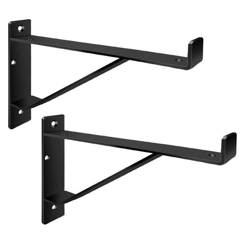 Homydom Heavy Duty Shelf Brackets 16 inch, Industrial Wall Brackets with Lip Metal Storage Brackets Outdoor/Indoor Include Screws 2 Pack Black - Image 1